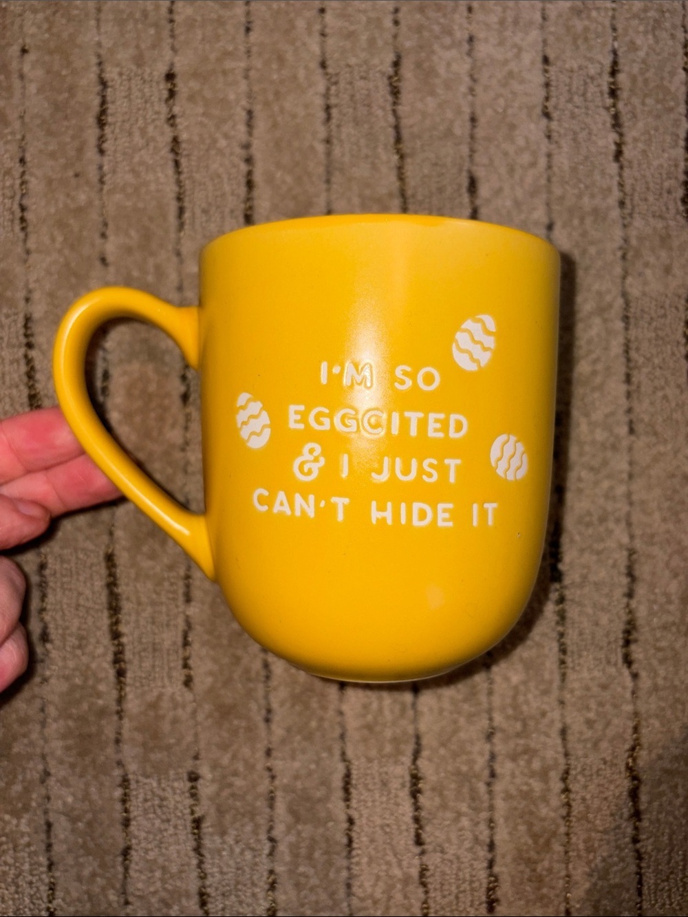 Yellow Ceramic Mug with Playful Egg Pun